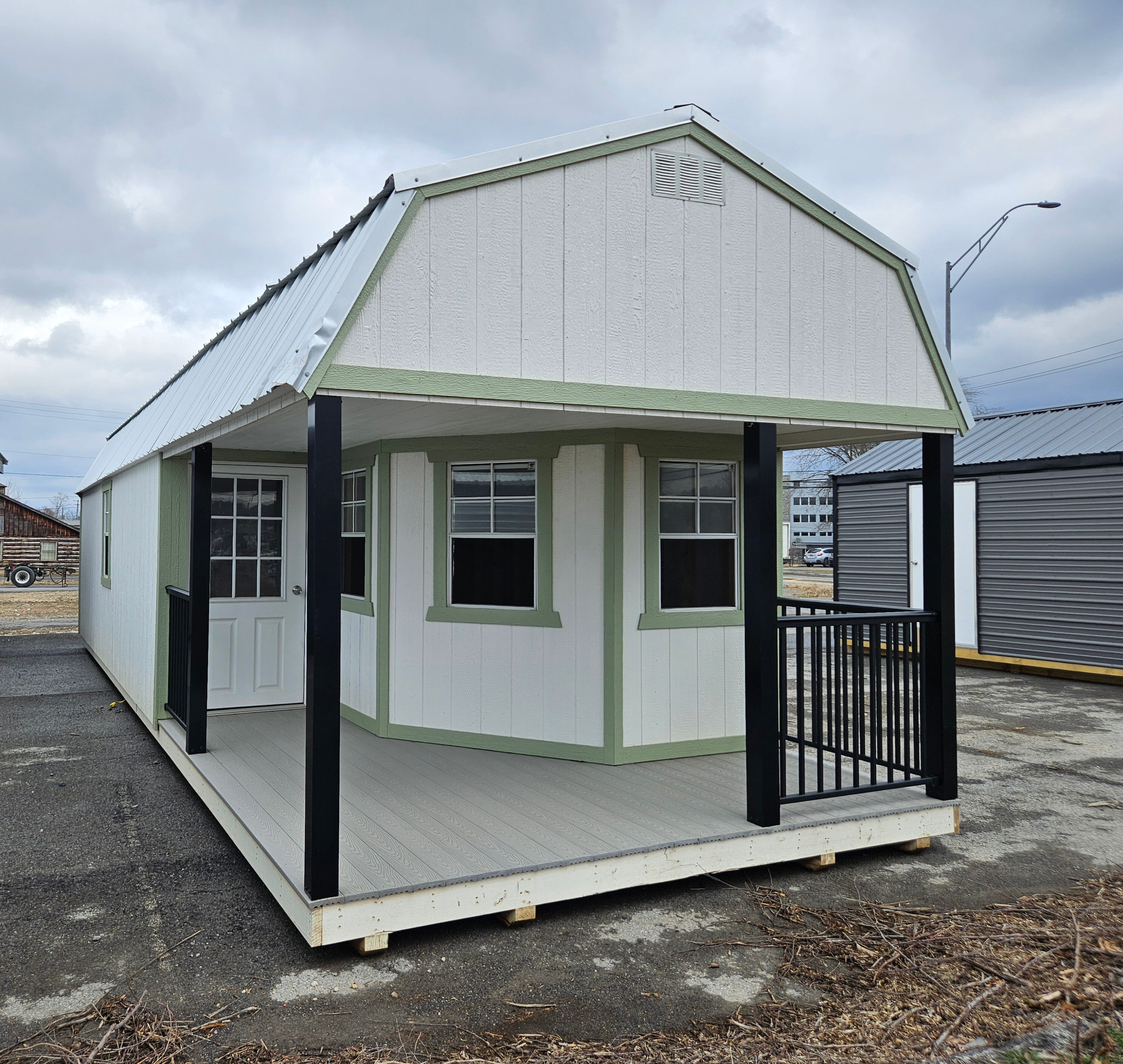 Image of 12 x 36 Lofted Barn Wrap Around Porch (Low Wall)